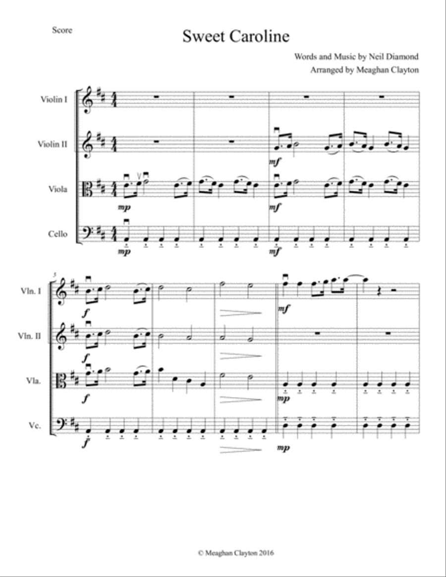Sweet Caroline String Orchestra scores gallery preview page 2
