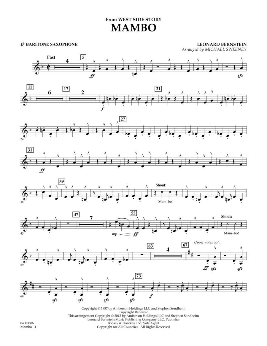 Mambo (from West Side Story) - Eb Baritone Saxophone Concert Band scores gallery preview page 1