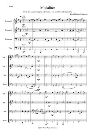 Book cover for Modaliter for brass quartet (transposed)