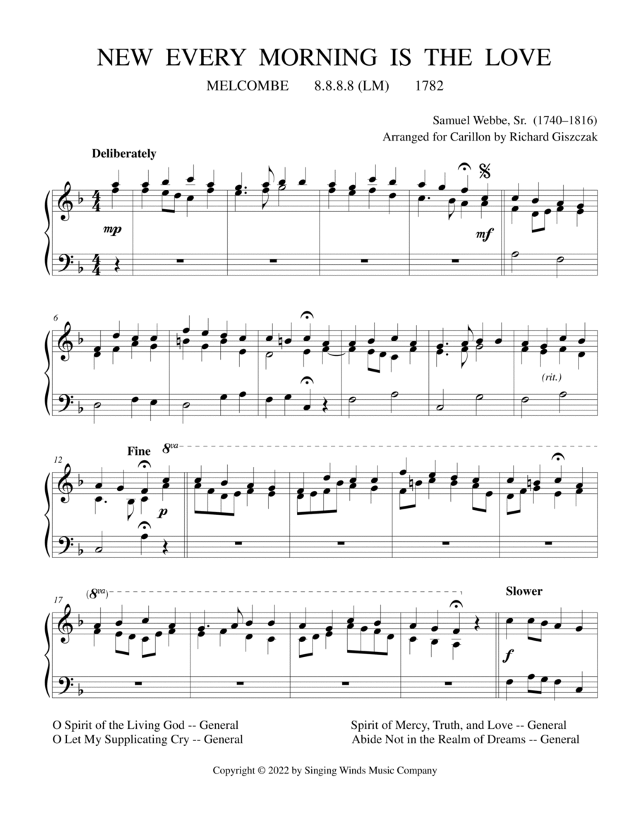 New Every Morning Is the Love (MELCOMBE) Carillon scores gallery preview page 1