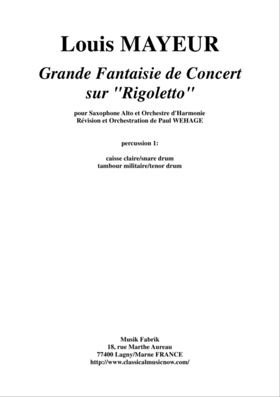 Louis Mayeur: Grande Fantaisie de Concert sur Rigoletto (de Verdi) for alto saxophone and concert b Concert Band scores gallery preview page 1