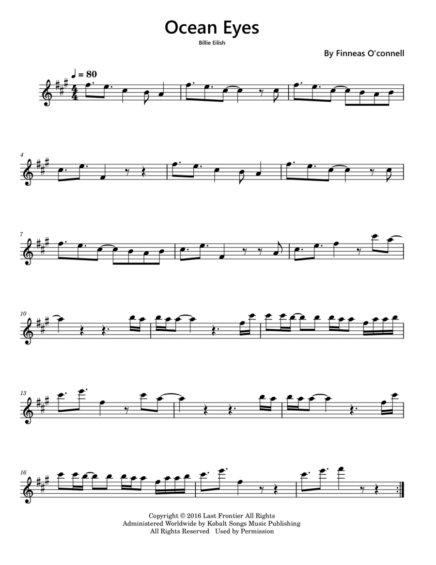 Ocean Eyes Ocean Eyes B-Flat Clarinet scores gallery preview page 1
