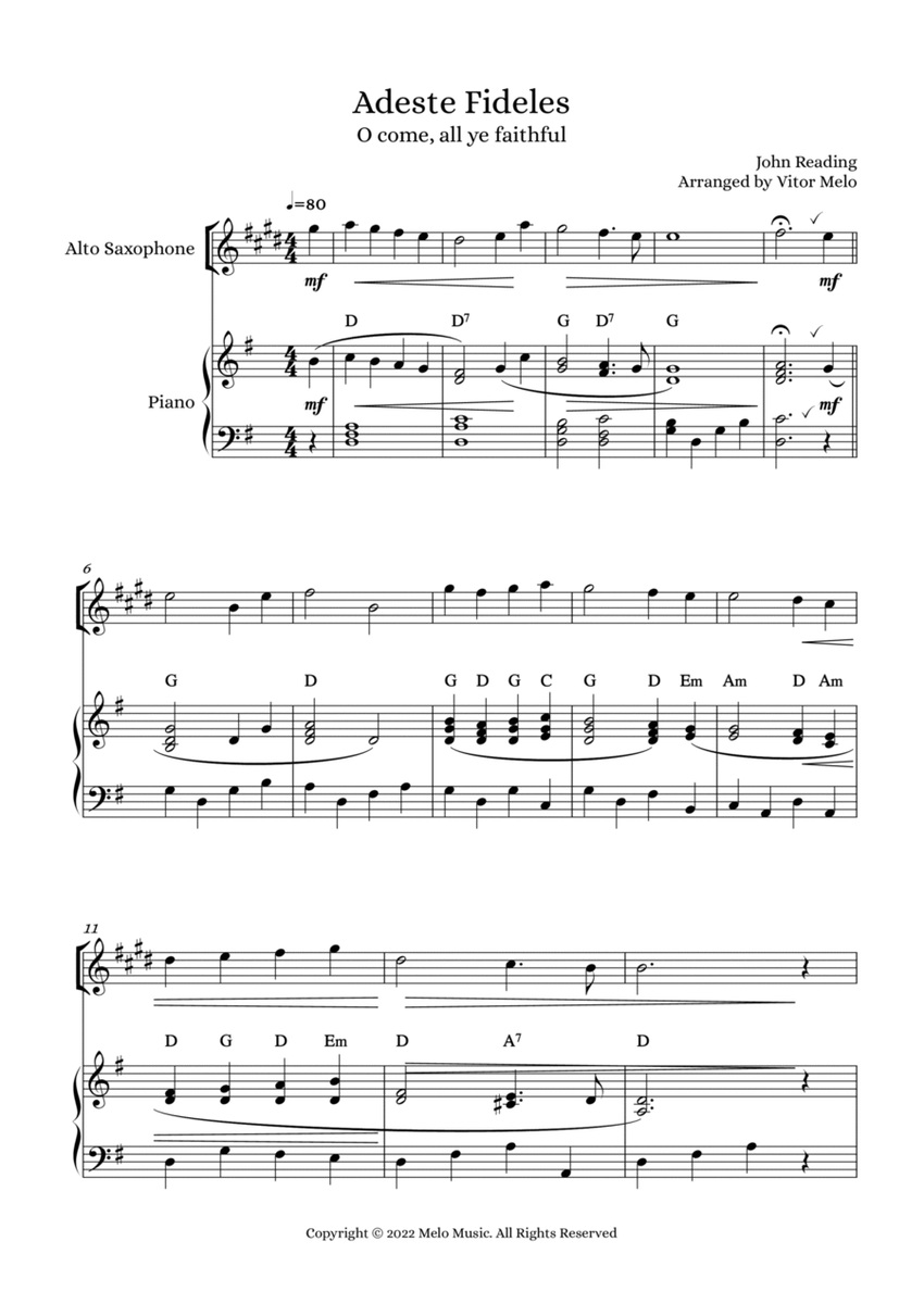 Adeste Fideles (O Come, All Ye Faithful) - alto sax and piano image number null