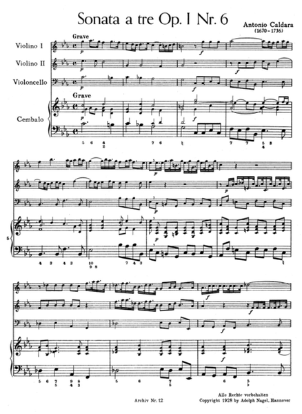 Sonate fur 2 Violinen, Violoncello und Basso continuo c minor, Op. 1/6