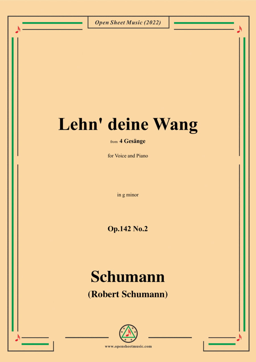 Schumann-Lehn deine Wang,Op.142 No.2,in g minor,for Voice and Piano Voice Solo scores gallery preview page 1