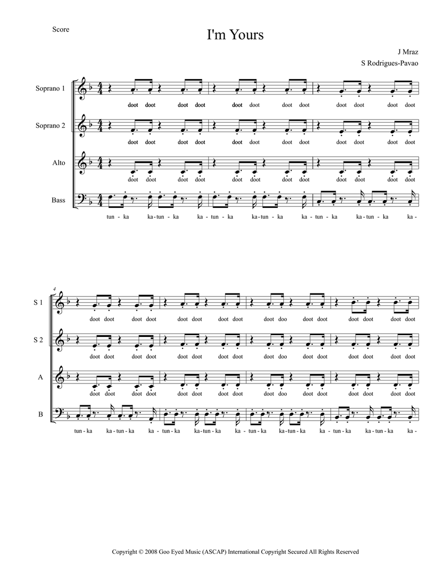 I'm Yours 4-Part scores gallery preview page 1