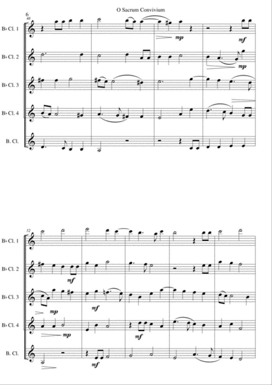 O Sacrum Convivium for clarinet quintet (4 clarinets and 1 bass or 5 clarinets) Clarinet Quintet scores gallery preview page 6