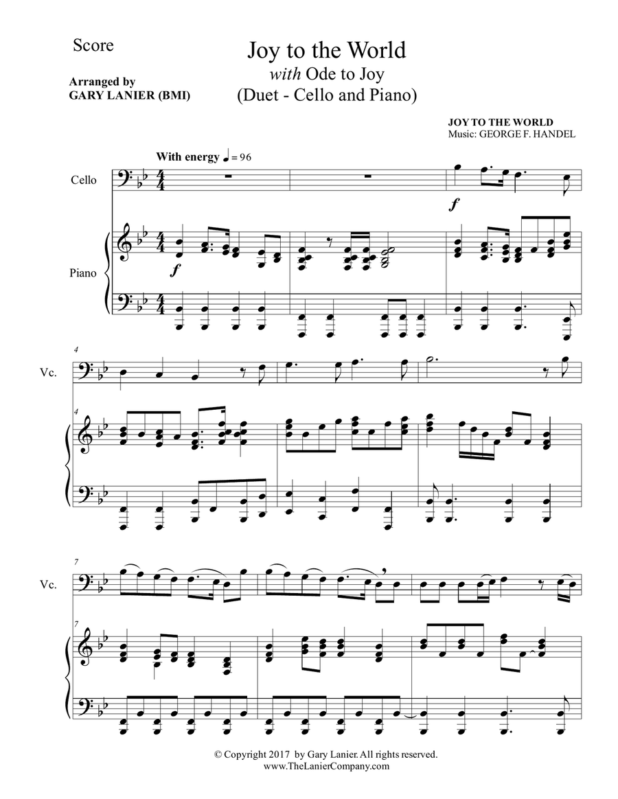 JOY TO THE WORLD with ODE TO JOY (Cello with Piano & Score/Part) JOY TO THE WORLD with ODE TO JOY (Cello with Piano & Score/Part) Piano scores gallery preview page 2