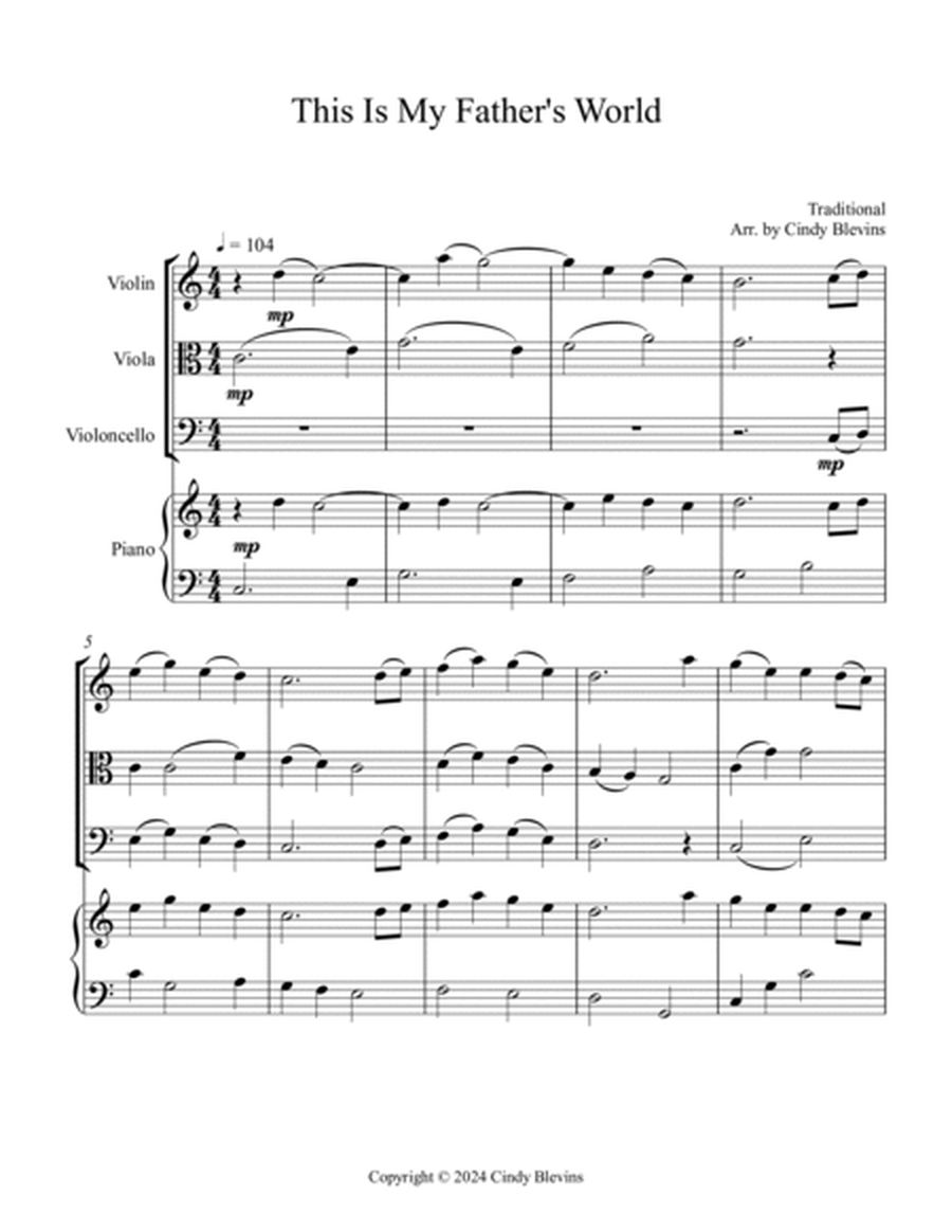 This Is My Father's World, for Violin, Viola, Cello and Piano image number null
