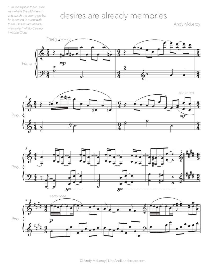 desires are already memories (from Invisible Cities) Piano Solo scores gallery preview page 1