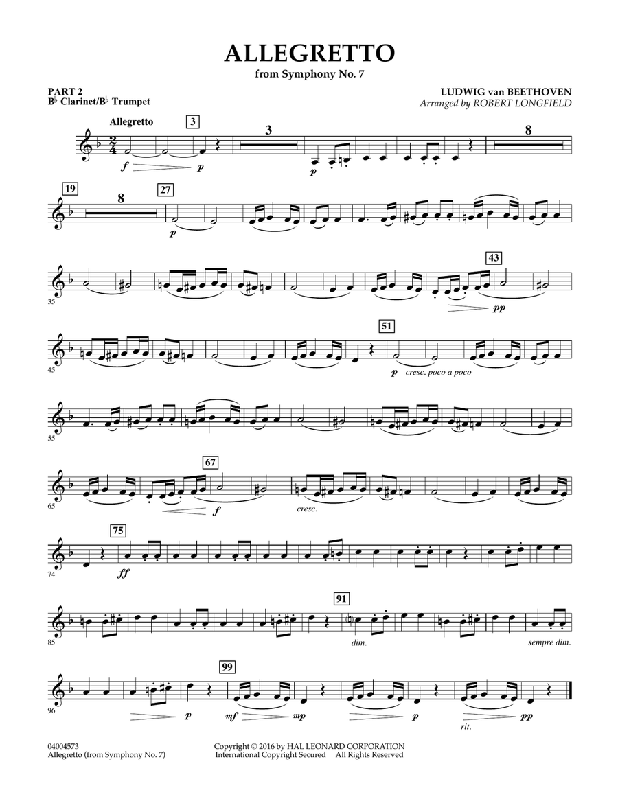 Allegretto (from Symphony No. 7) - Pt.2 - Bb Clarinet/Bb Trumpet Concert Band scores gallery preview page 1