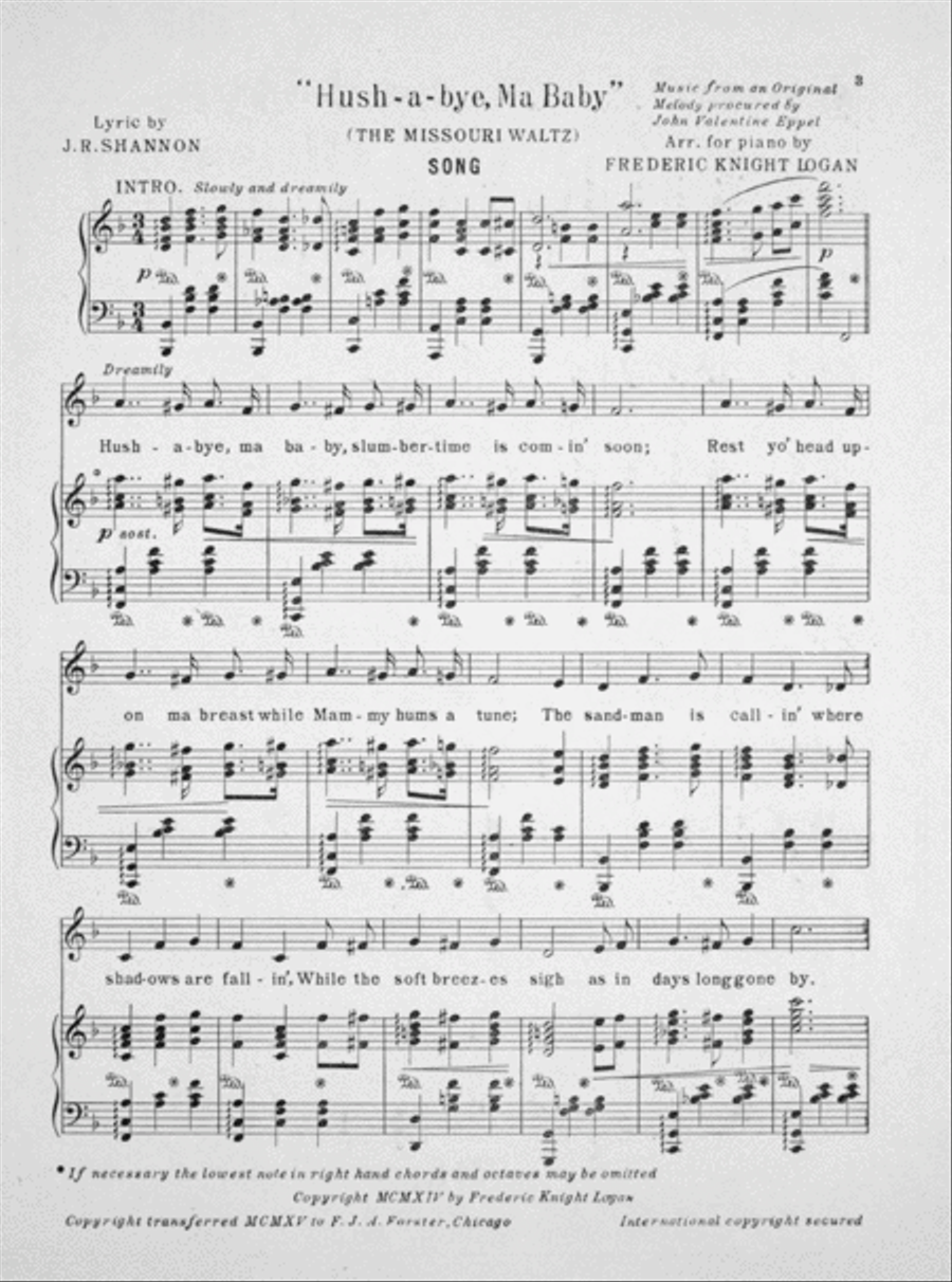 Missouri Waltz. Song. (Hush-A-Bye, Ma Baby) Voice scores gallery preview page 2
