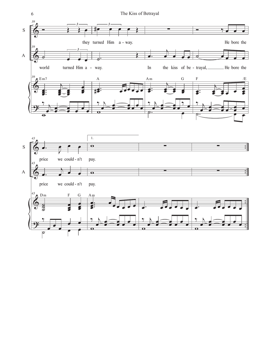 The Kiss of Betrayal (Duet for Soprano and Alto solo) Alto Voice scores gallery preview page 6