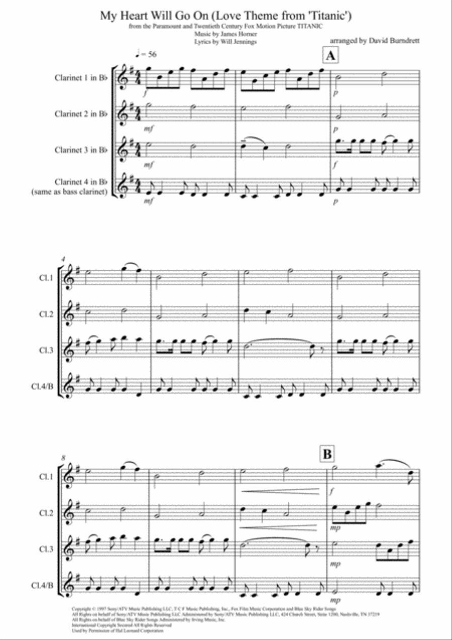 My Heart Will Go On (Love Theme from Titanic) Clarinet Solo scores gallery preview page 1