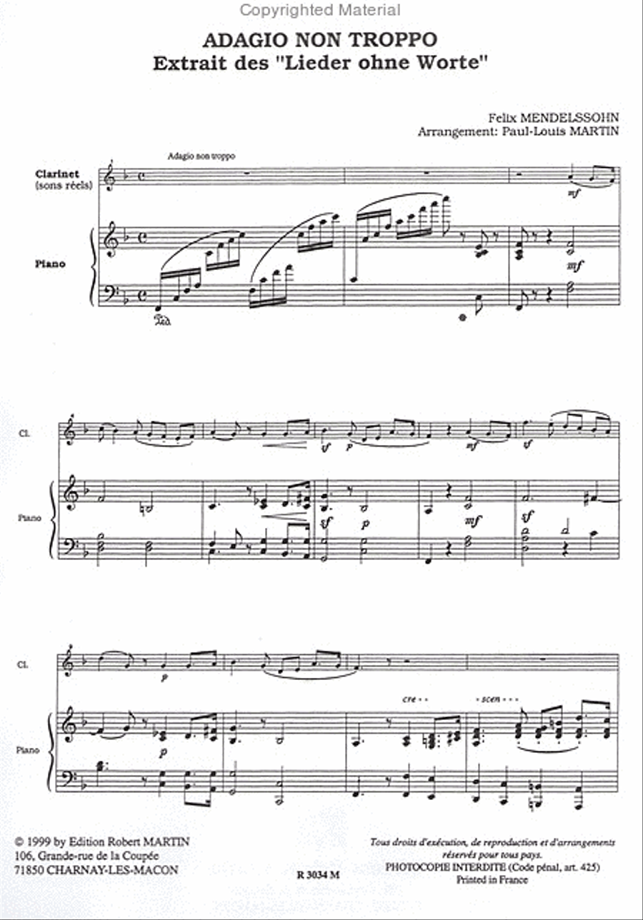 Adagio non troppo, extrait des Lieder ohne worte, pour clarinette Clarinet Solo scores gallery preview page 2