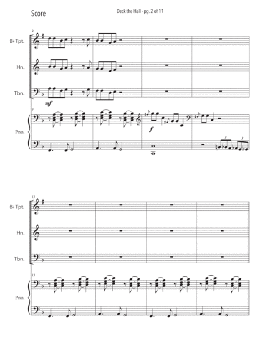 Deck The Halls Brass Trio with Piano Accompaniment Brass Trio scores gallery preview page 3