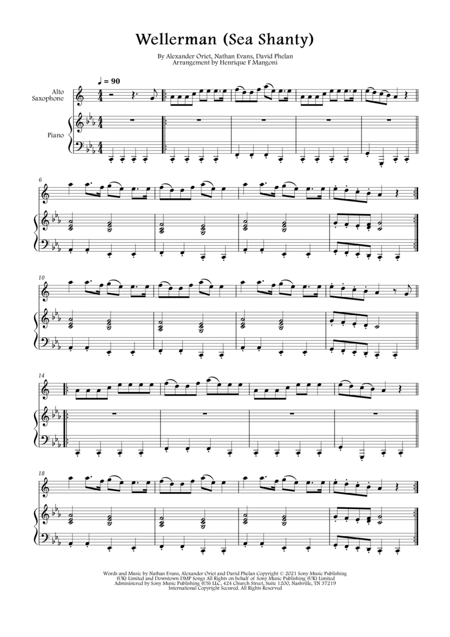 Wellerman Alto Saxophone scores gallery preview page 1