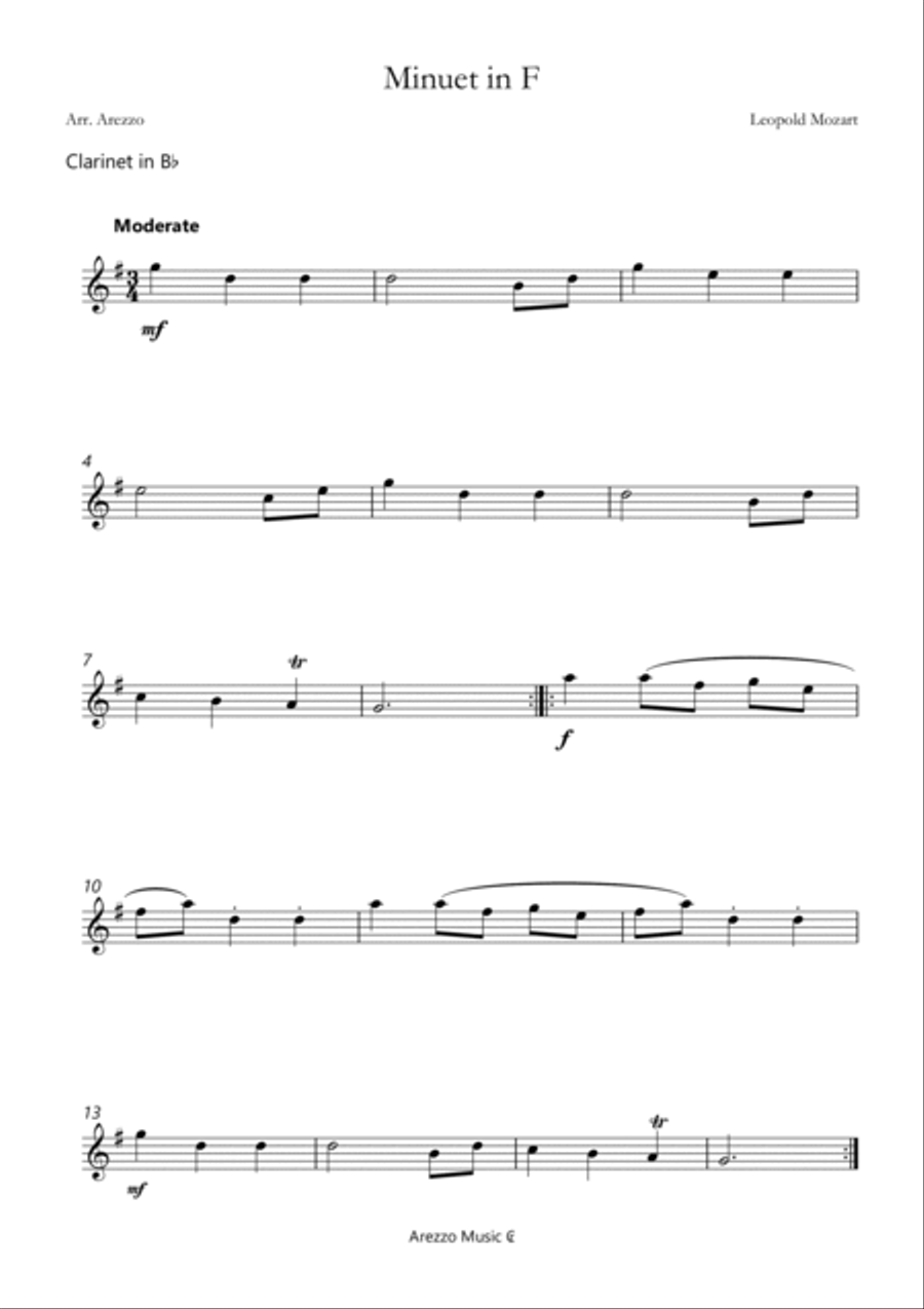 Minuet in F by Leopold Mozart - Clarinet and Cello Chamber Music scores gallery preview page 2