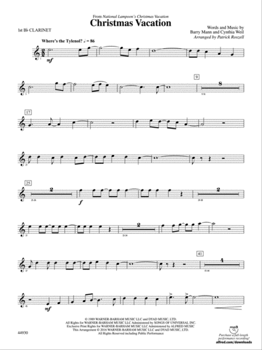 Christmas Vacation: 1st B-flat Clarinet Concert Band scores gallery preview page 1