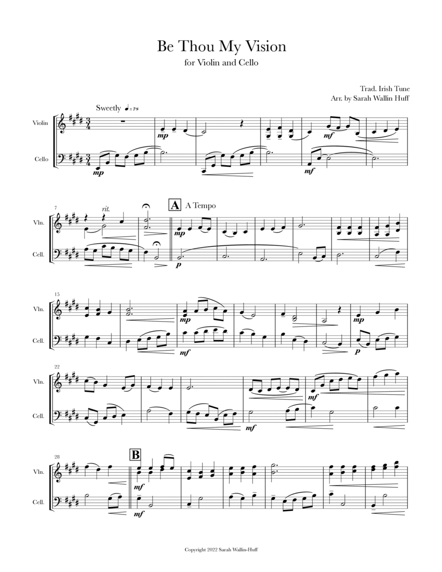Be Thou My Vision (for violin and cello) String Duet scores gallery preview page 1