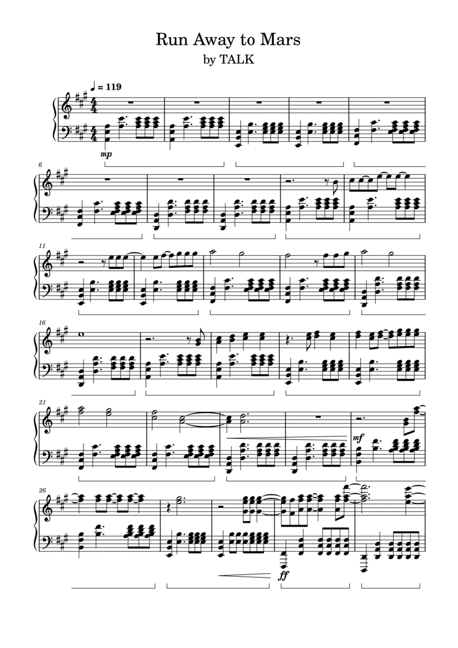 Run Away To Mars Piano Solo scores gallery preview page 1
