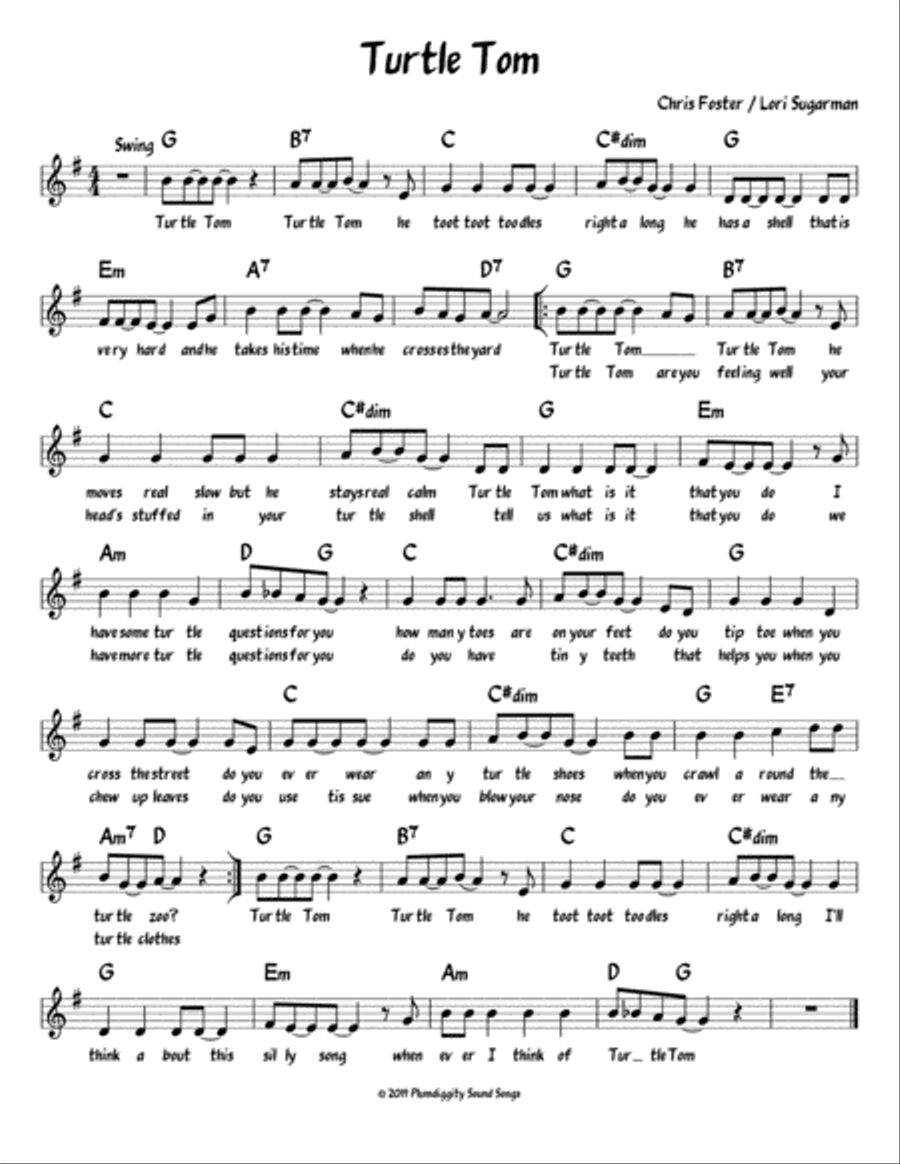 Turtle Tom - Lead Sheet Piano, Vocal, Guitar scores gallery preview page 1