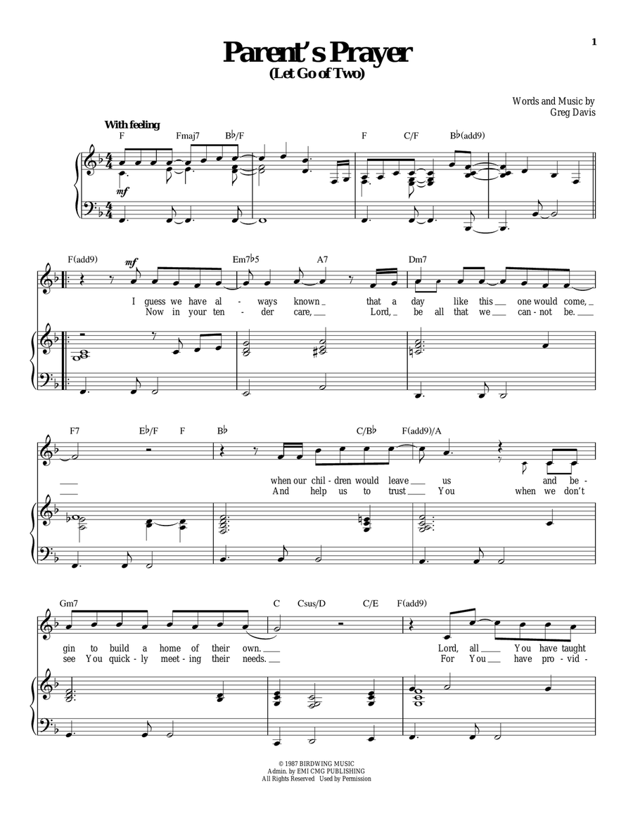 Parent's Prayer (Let Go Of Two) Piano, Vocal scores gallery preview page 1