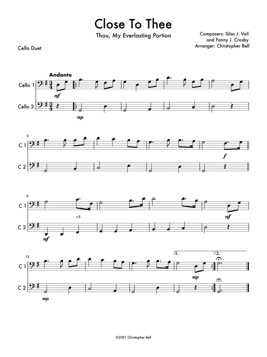 Close To Thee - Cello Duet String Duet scores gallery preview page 1