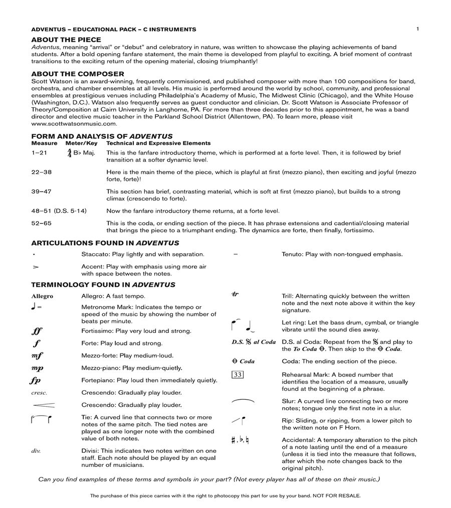 Adventus: C Educational Pack Concert Band scores gallery preview page 1