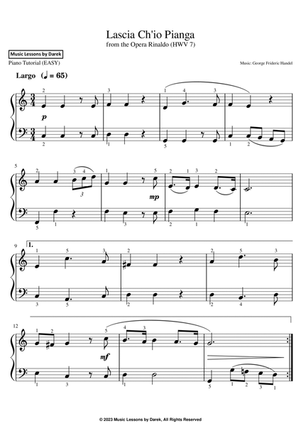 Lascia Ch'io Pianga (EASY PIANO) from the Opera Rinaldo (HWV 7) [George Frideric Handel] image number null