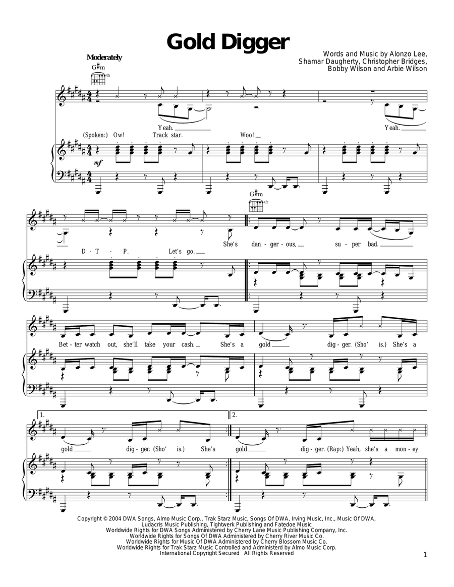 Gold Digger Piano, Vocal, Guitar scores gallery preview page 1