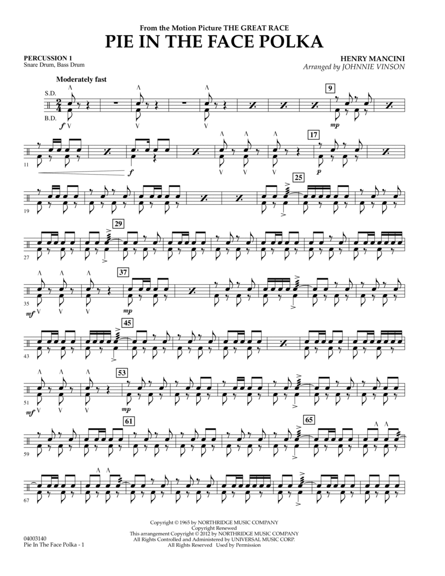 Pie In The Face Polka - Percussion 1 Concert Band scores gallery preview page 1