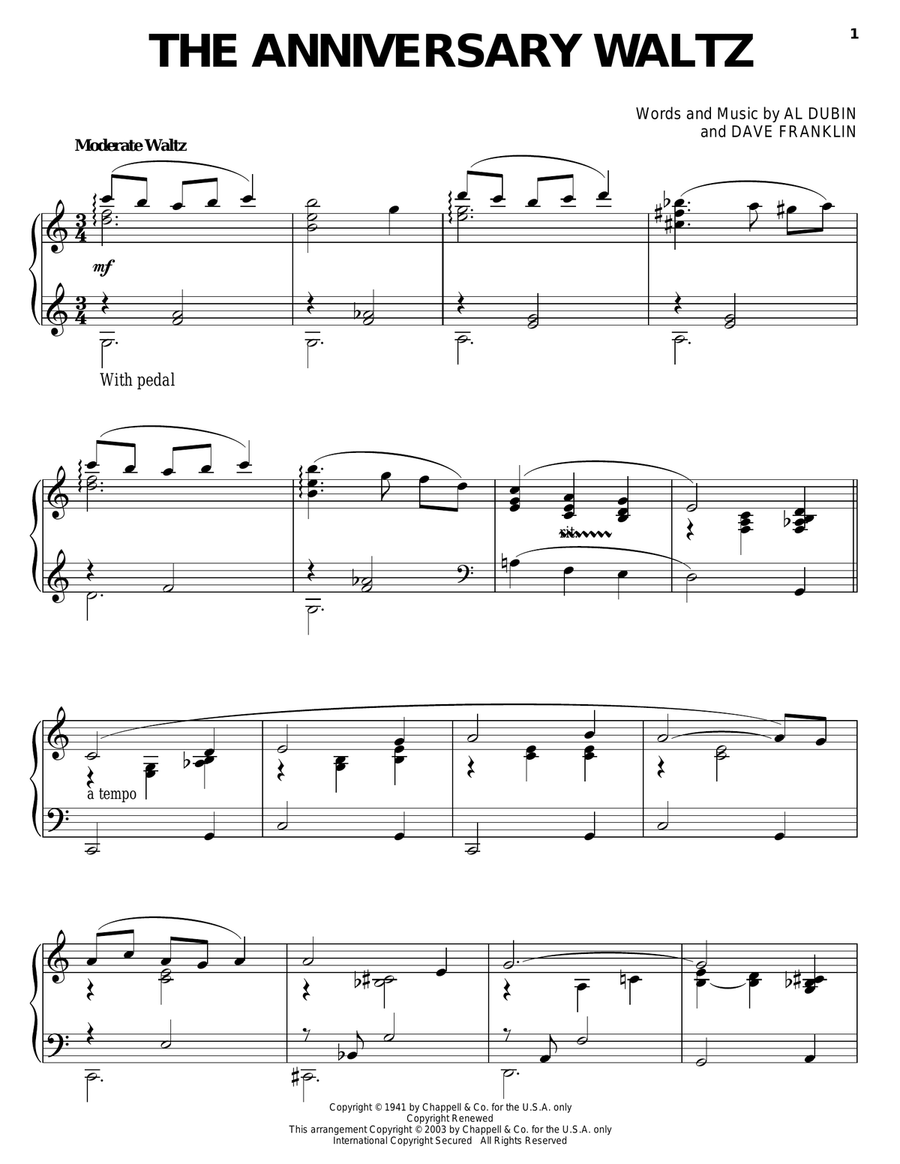 The Anniversary Waltz The Anniversary Waltz Piano Solo scores gallery preview page 1
