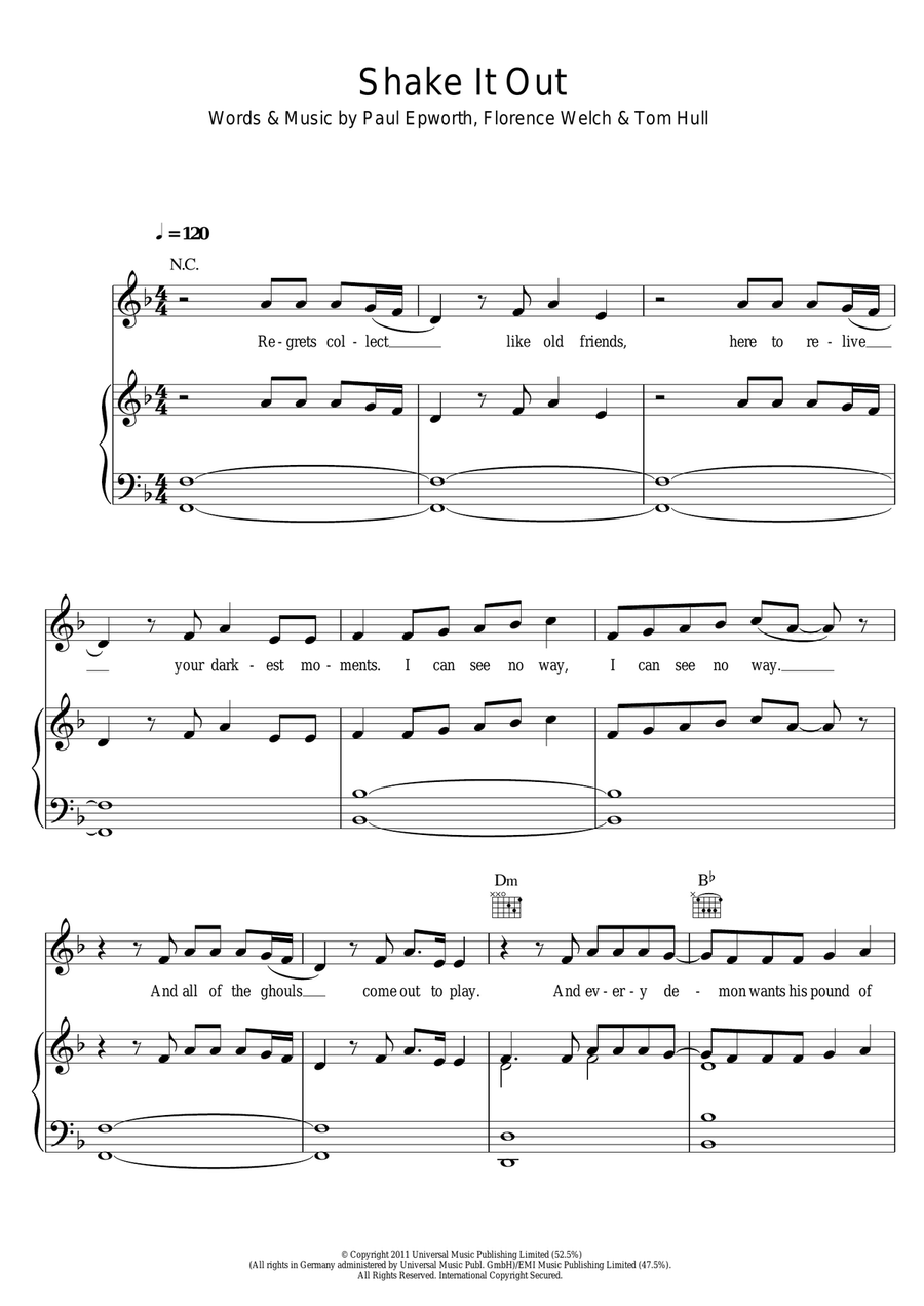 Shake It Out Shake It Out Piano, Vocal, Guitar scores gallery preview page 1