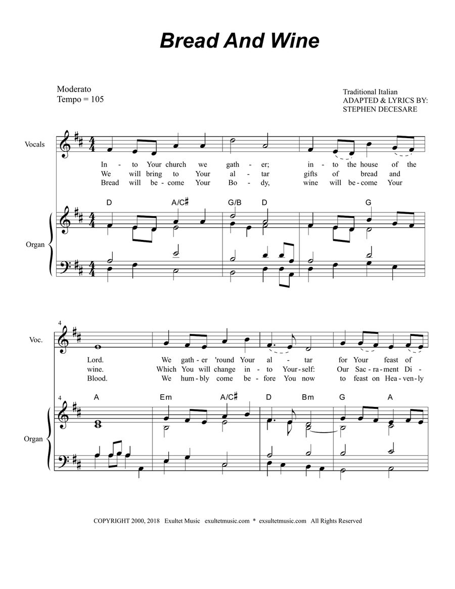 Bread And Wine Unison Choir scores gallery preview page 2