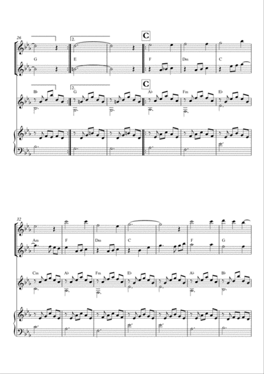 Melodious Instrumental Interlude 2'06 in Cmin for 2 flutes, guitar and/or piano by Simon Peberdy Small Ensemble scores gallery preview page 4