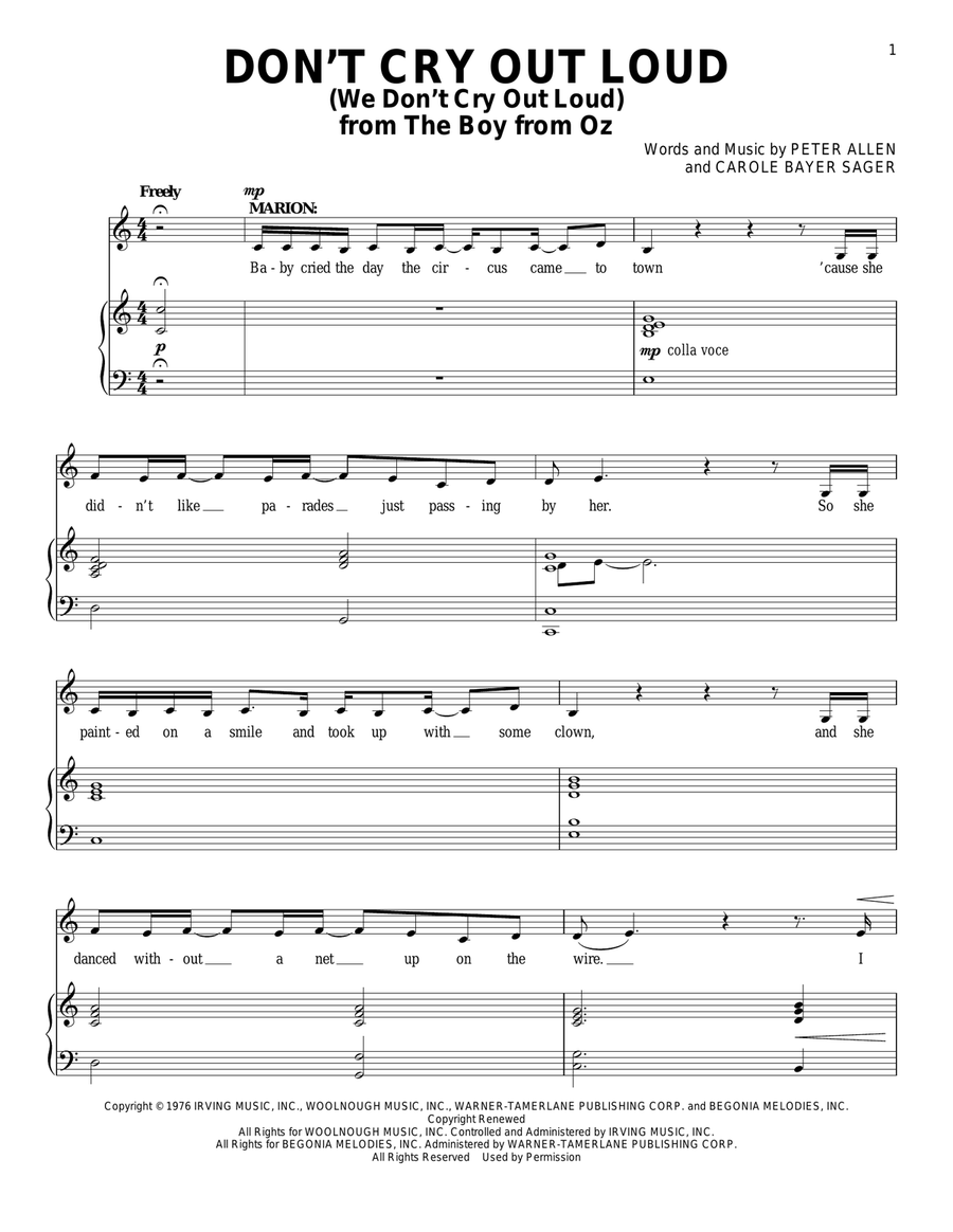 Don't Cry Out Loud (We Don't Cry Out Loud) (from The Boy From Oz)