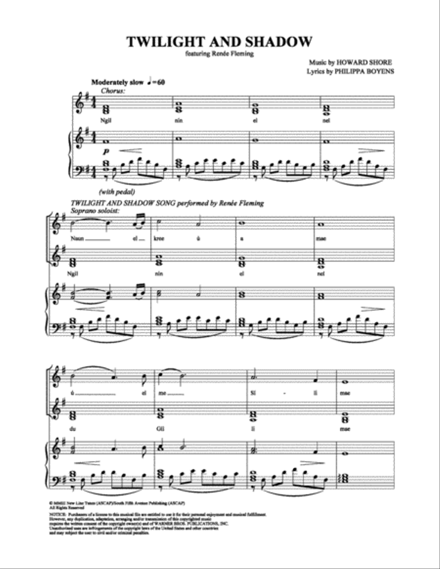 Twilight and Shadow Piano, Vocal, Guitar scores gallery preview page 1