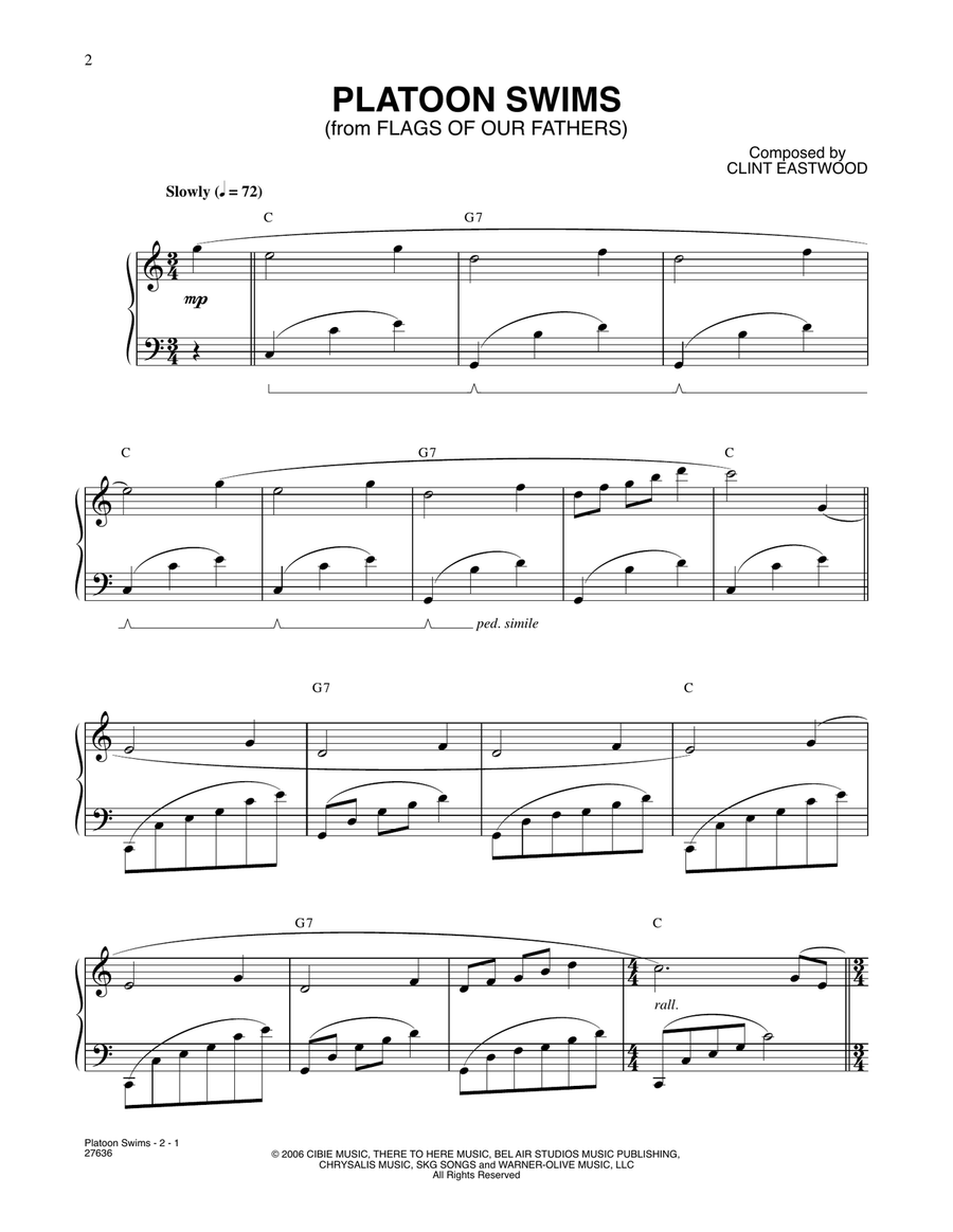 Platoon Swims (from Flags Of Our Fathers) Piano Solo scores gallery preview page 1