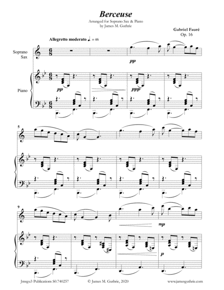 Fauré: Berceuse Op. 16 for Soprano Sax & Piano image number null