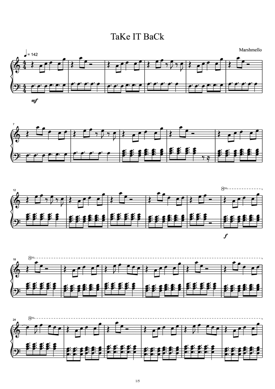 Take It Back Take It Back Piano Solo scores gallery preview page 1