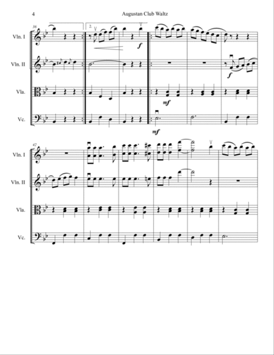 Augustan Club Waltz for String Quartet String Quartet scores gallery preview page 4