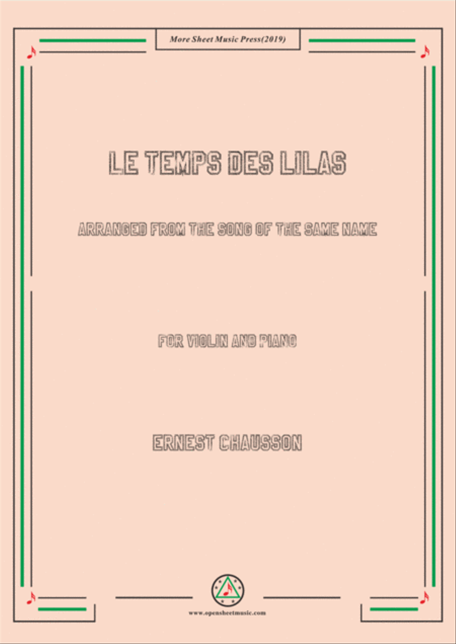 Chausson-Le temps des lilas, for Violin and Piano Violin Solo scores gallery preview page 1