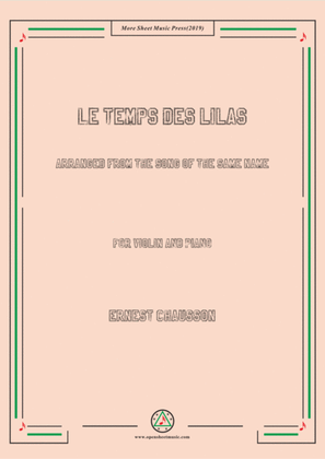Book cover for Chausson-Le temps des lilas, for Violin and Piano