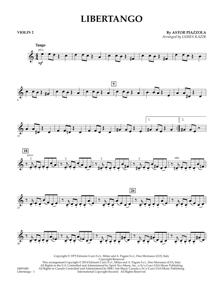 Libertango - Violin 2 Violin scores gallery preview page 1