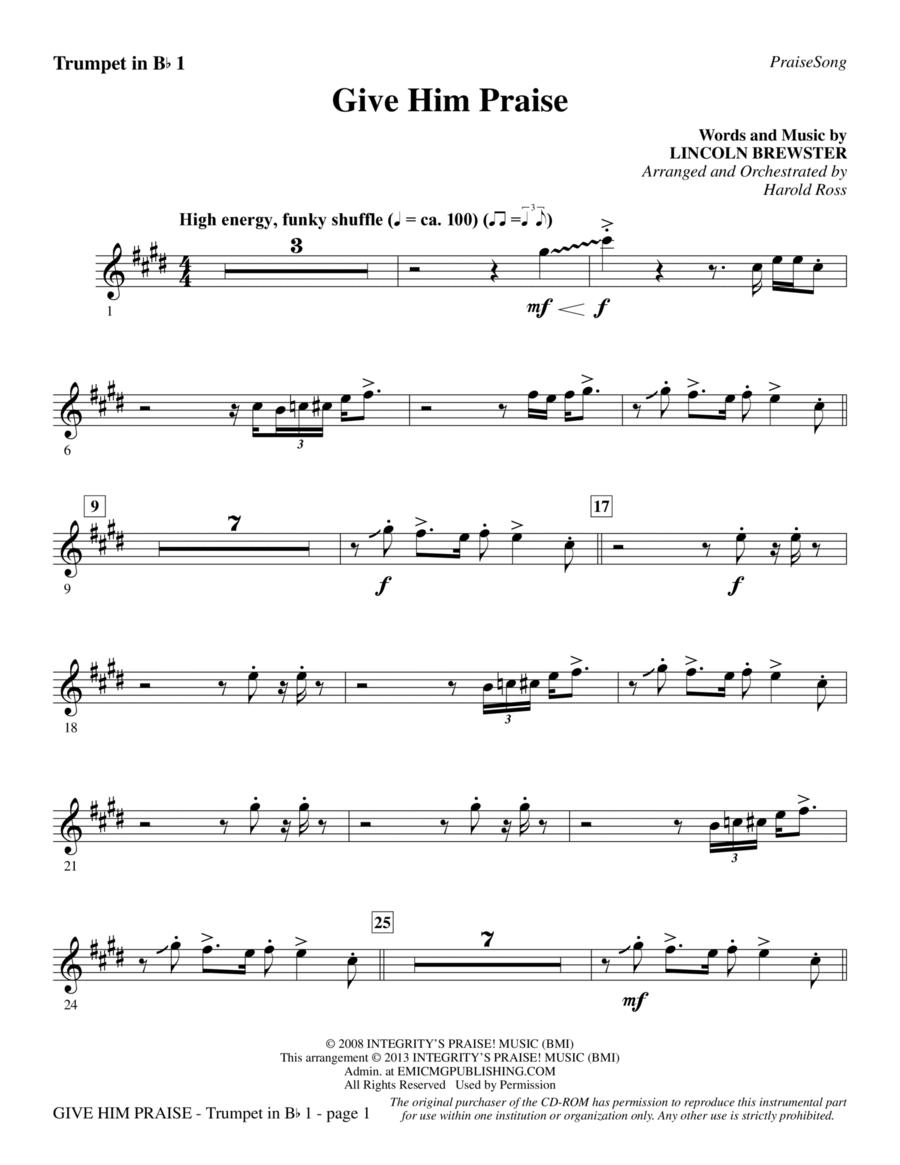 Give Him Praise - Bb Trumpet 1 Choir scores gallery preview page 1