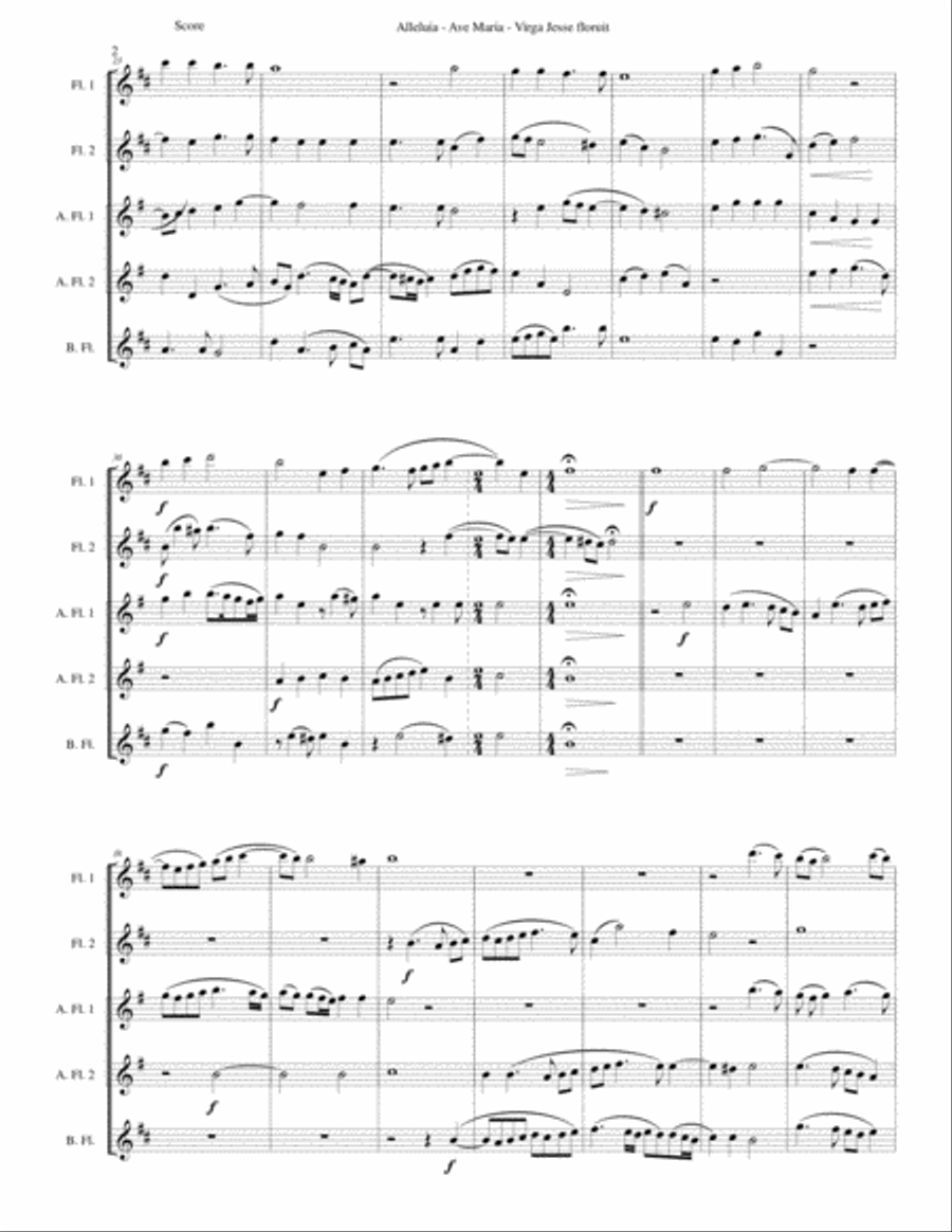 Alleluia - Ave Maria - Virga Jesse floruit arranged for flute quintet Flute Solo scores gallery preview page 2