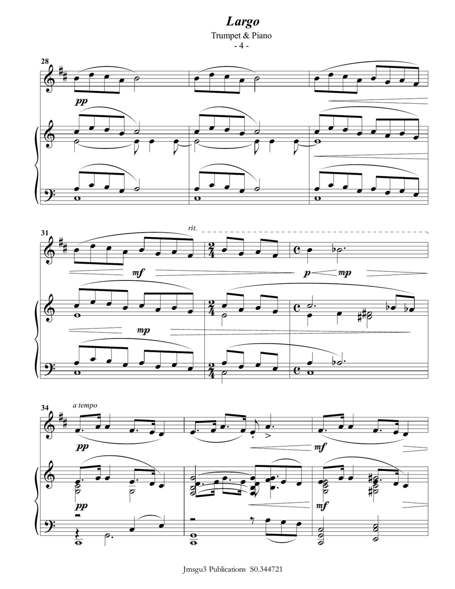 Dvořák: Largo from the New World Symphony for Trumpet & Piano B-Flat Trumpet scores gallery preview page 4
