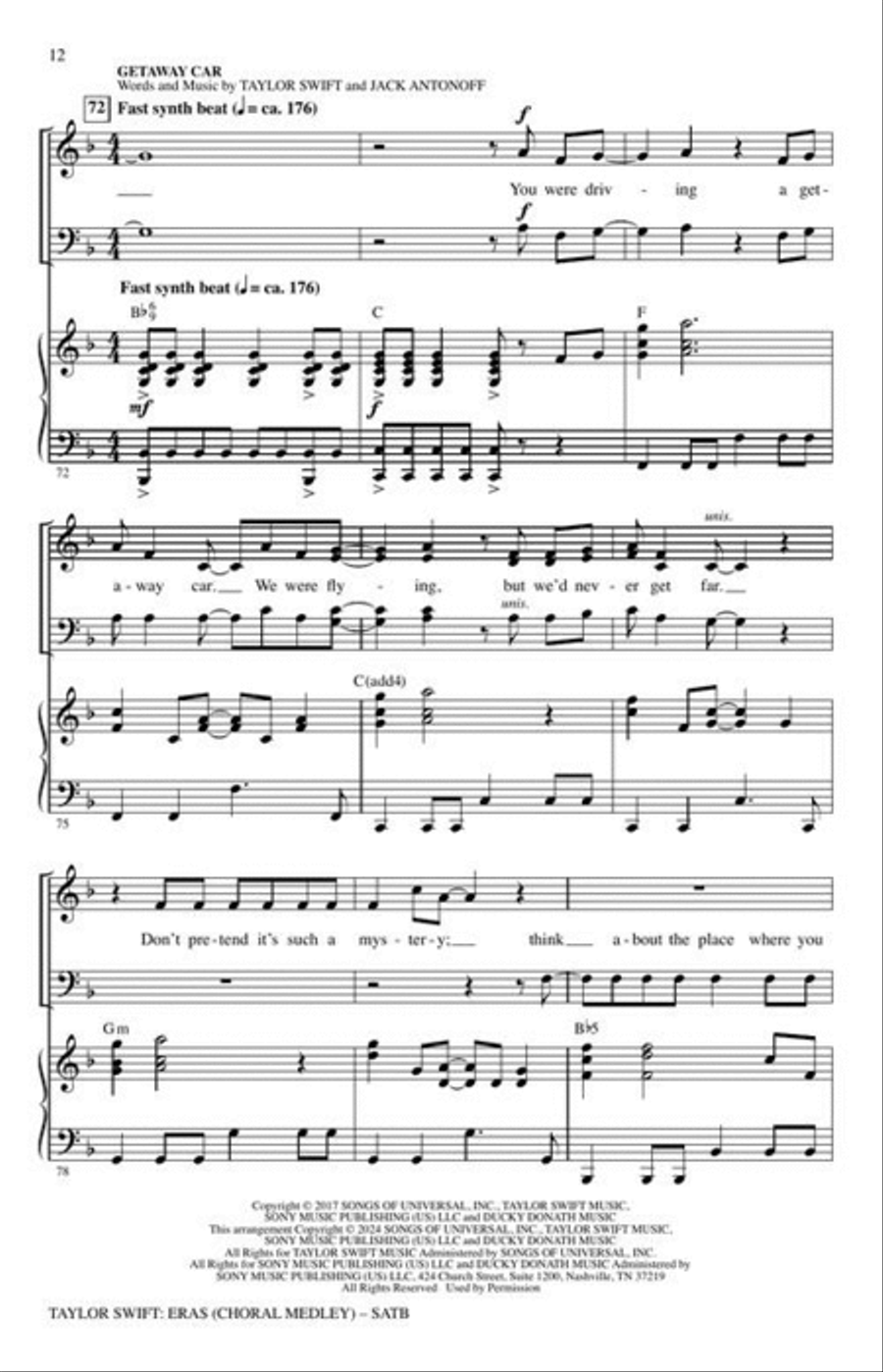 Taylor Swift: Eras (Choral Medley) 4-Part scores gallery preview page 6