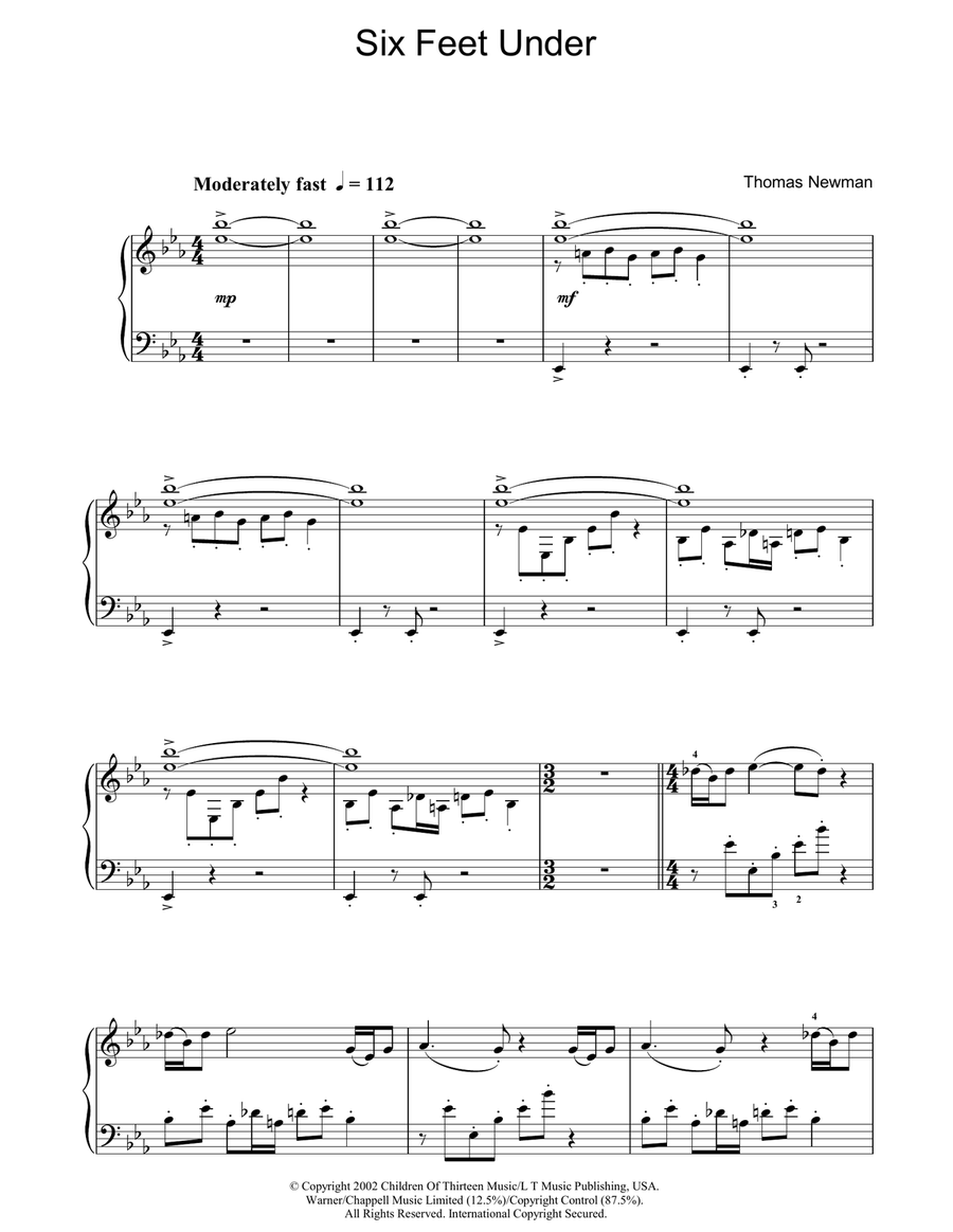 Six Feet Under (Theme) Piano Solo scores gallery preview page 1